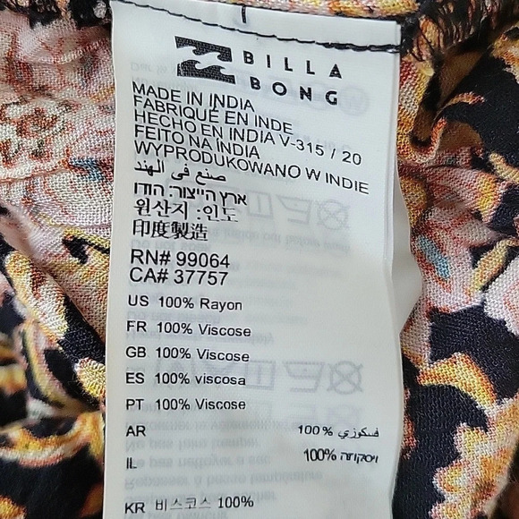 Billabong Gypset Oversized Floral Peasant Mini Dress Beach Boho Coastal - Size S - Picture 8 of 9